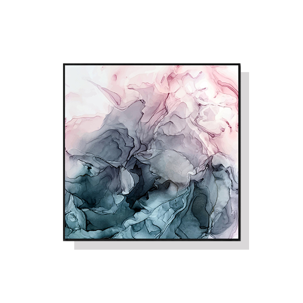 V207-1220_Marbled-Pink-Grey_1 Wall Art 50cmx50cm Marbled Pink Grey Black Frame Canvas - Image 1