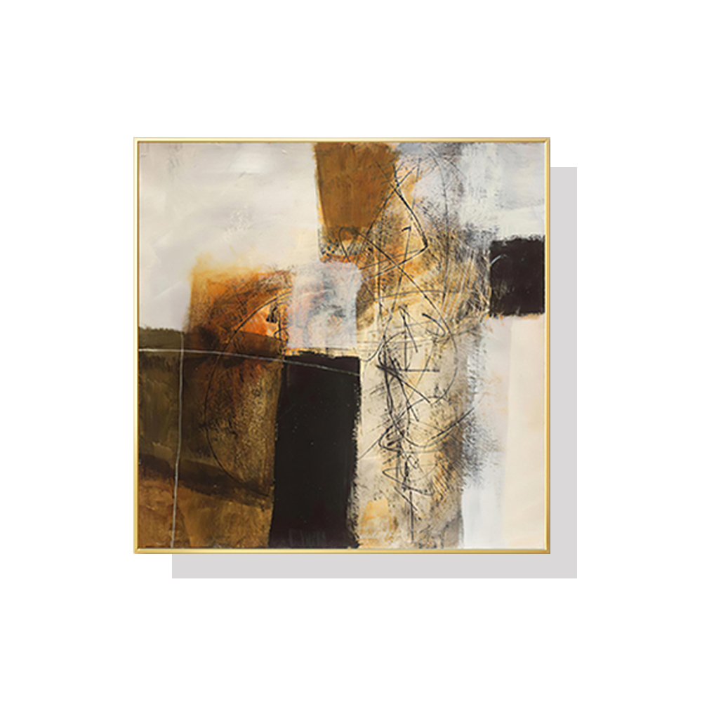 V207-1223_Abstract-gold-brown-painting-style_1 Wall Art 50cmx50cm Abstract gold brown painting style Gold Frame Canvas - Image 1
