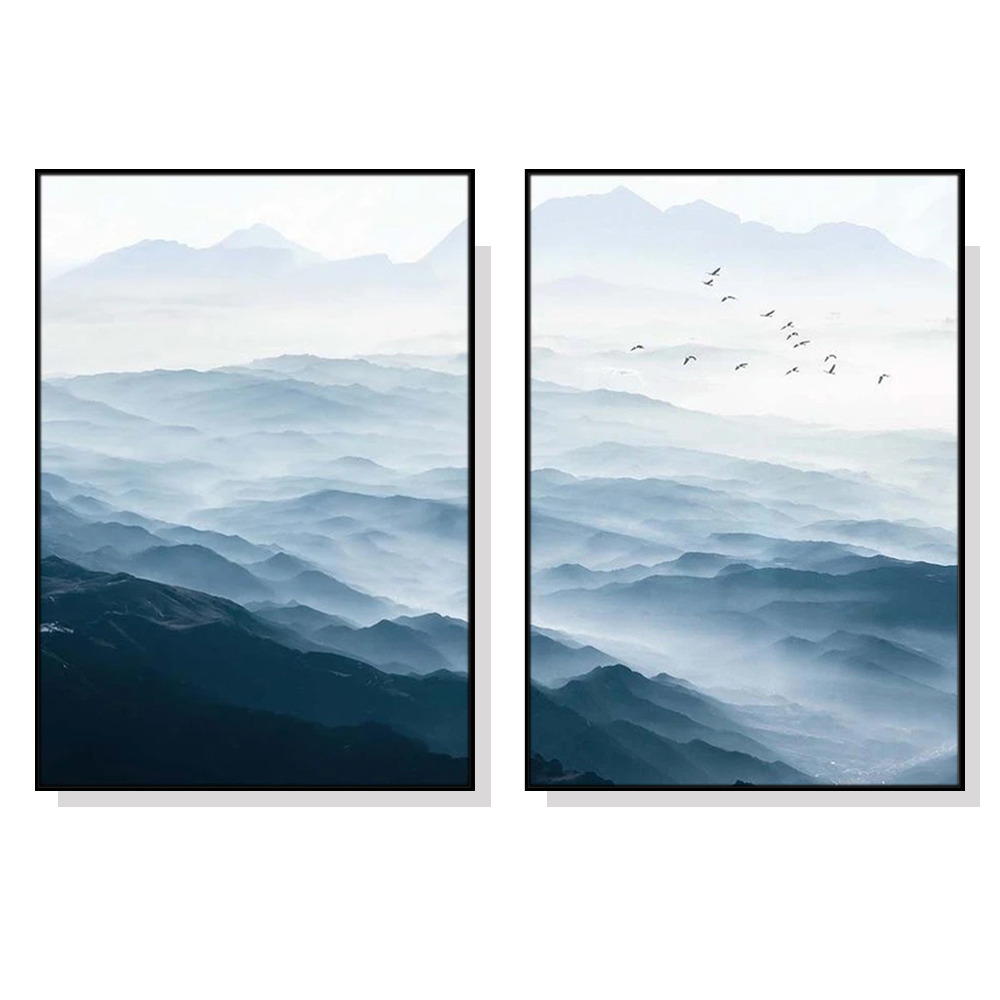 V207-1236_Blue-mountains-2-sets-black-1_1 Wall Art 50cmx70cm Blue mountains 2 Sets Black Frame Canvas - Image 1