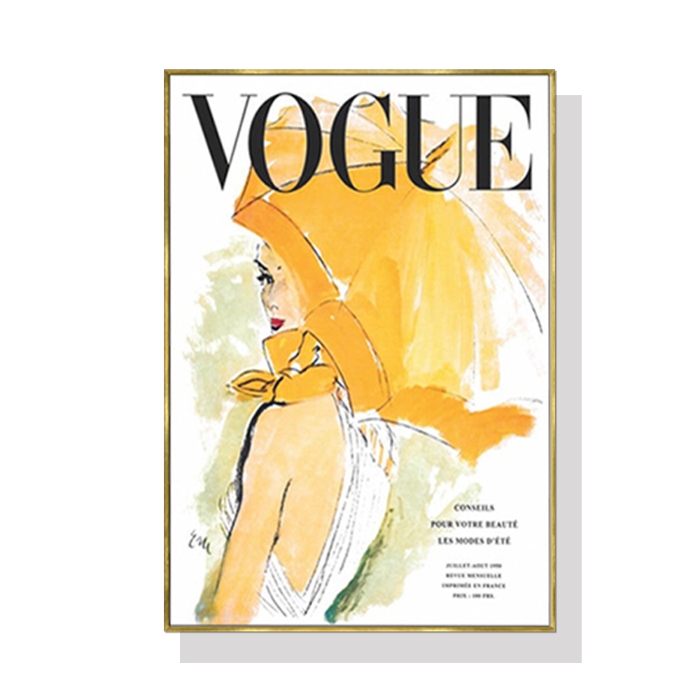 V207-1238-2-146366-00 Wall Art 80cmx120cm Vogue Girl Gold Frame Canvas - Image 1