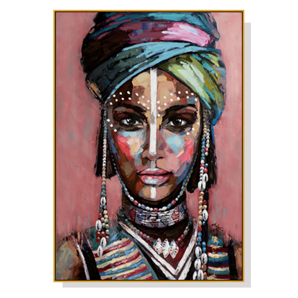 V207-1243_African-woman-II-gold-1_1 Wall Art 70cmx100cm African woman II Gold Frame Canvas - Image 1