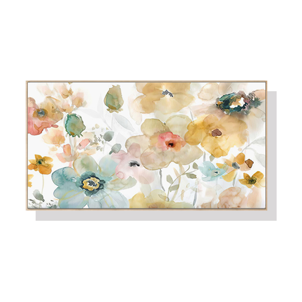 V207-1266_Floral-Watercolor-Style Wall Art 50cmx100cm Floral Watercolor Style Wood Frame Canvas - Image 1