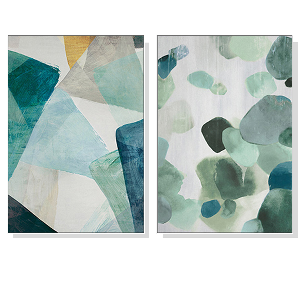 V207-1271_Green-Marble-2-sets-white Wall Art 40cmx60cm Green Marble 2 Sets White Frame Canvas - Image 1