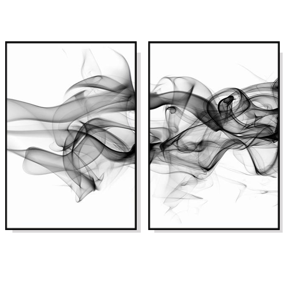 V207-1274-2-146153-00 Wall Art 80cmx120cm Stylish Abstract Black 2 Sets Black Frame Canvas - Image 1