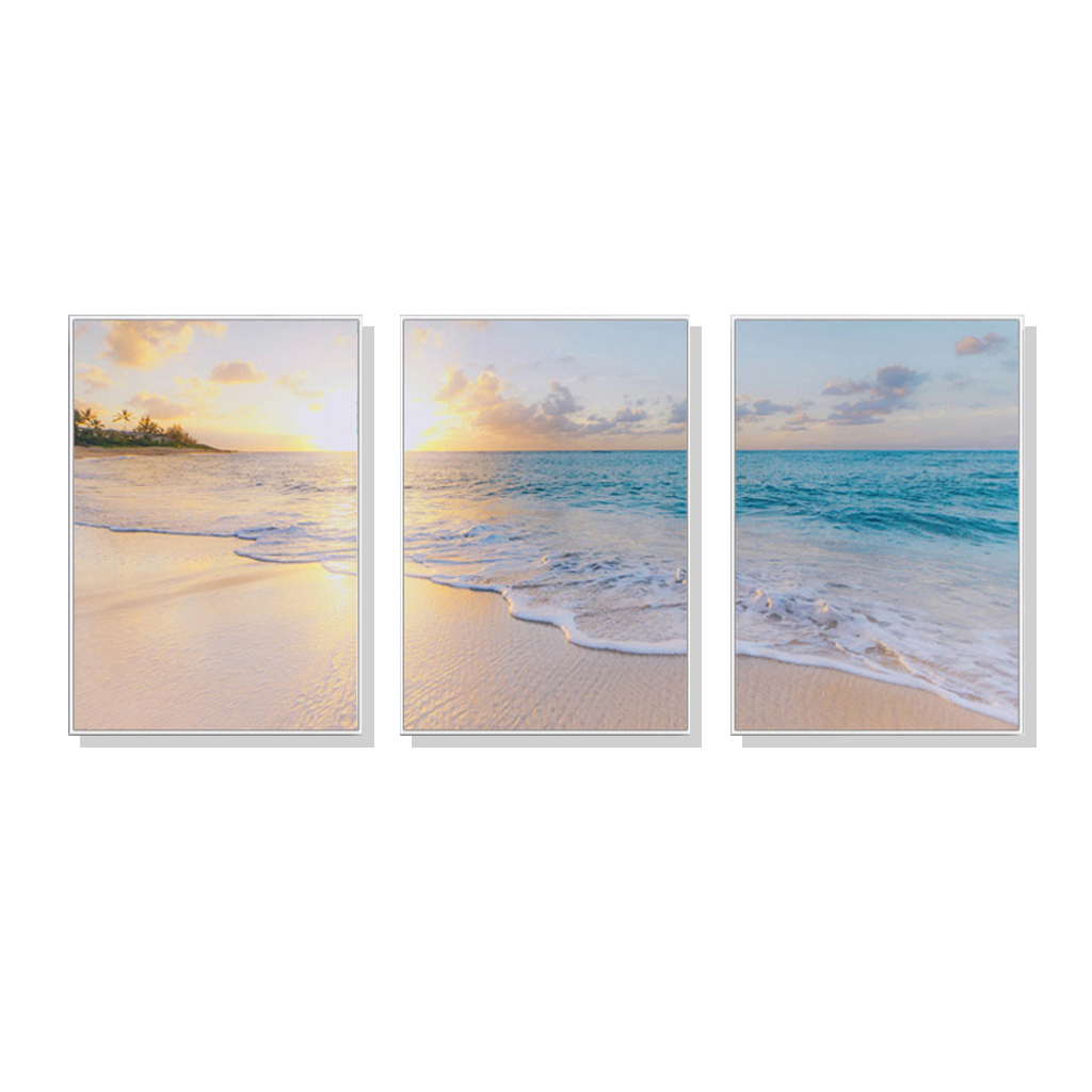 V207-1293-64682-00 Wall Art 50cmx70cm Ocean and beach 3 Sets White Frame Canvas - Image 1