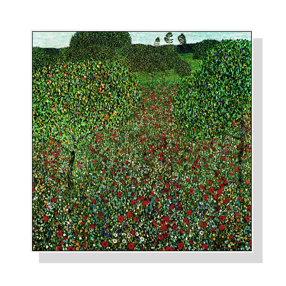 V207-1313-1-146046-00 Wall Art 40cmx40cm Field of Poppies by Gustav Klimt White Frame Canvas - Image 1