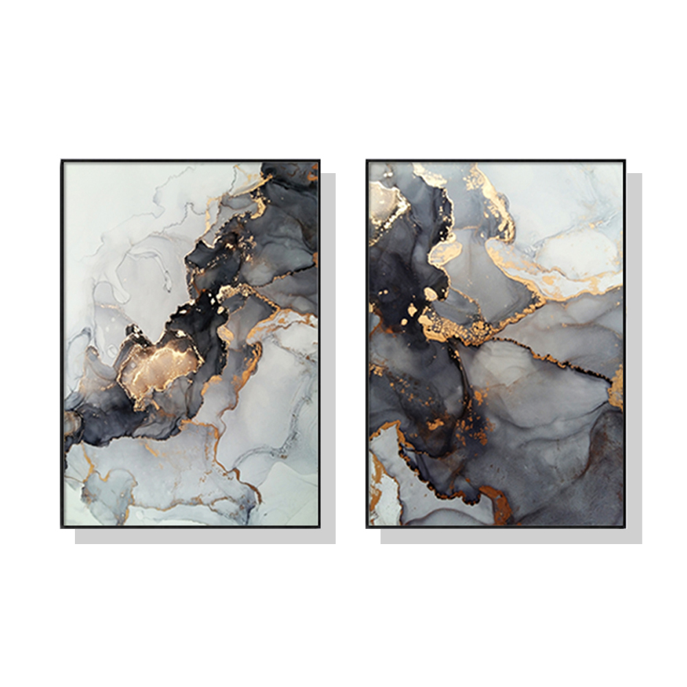 V207-1322-2-146063-00 Wall Art 80cmx120cm Black Splash 2 Sets Black Frame Canvas - Image 1