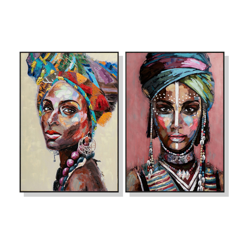 V207-1331-1-146079-00 Wall Art 40cmx60cm African women 2 Sets Black Frame Canvas - Image 1