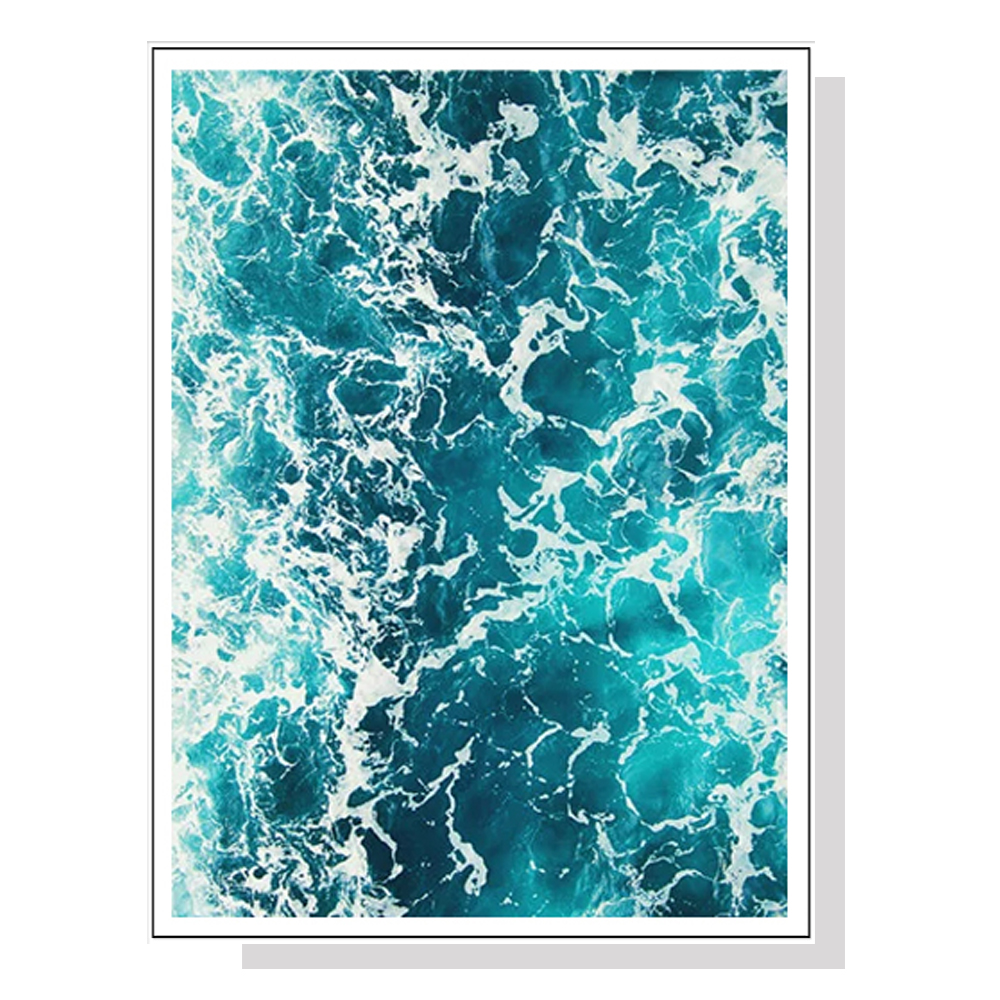 V207-1348-65150-00 Wall Art 70cmx100cm Blue Ocean White Frame Canvas - Image 1