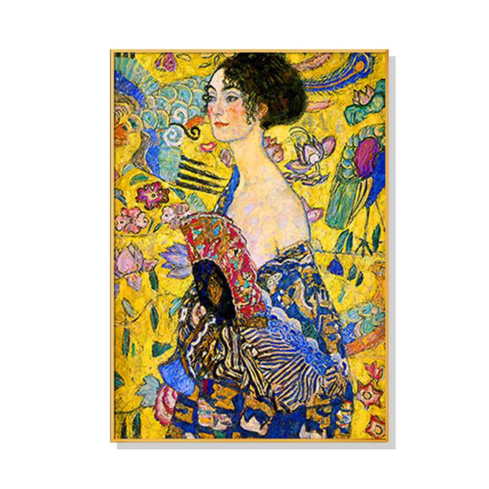V207-1353-1-145971-00 Wall Art 40cmx60cm Lady With A fan By Klimt Gold Frame Canvas - Image 1