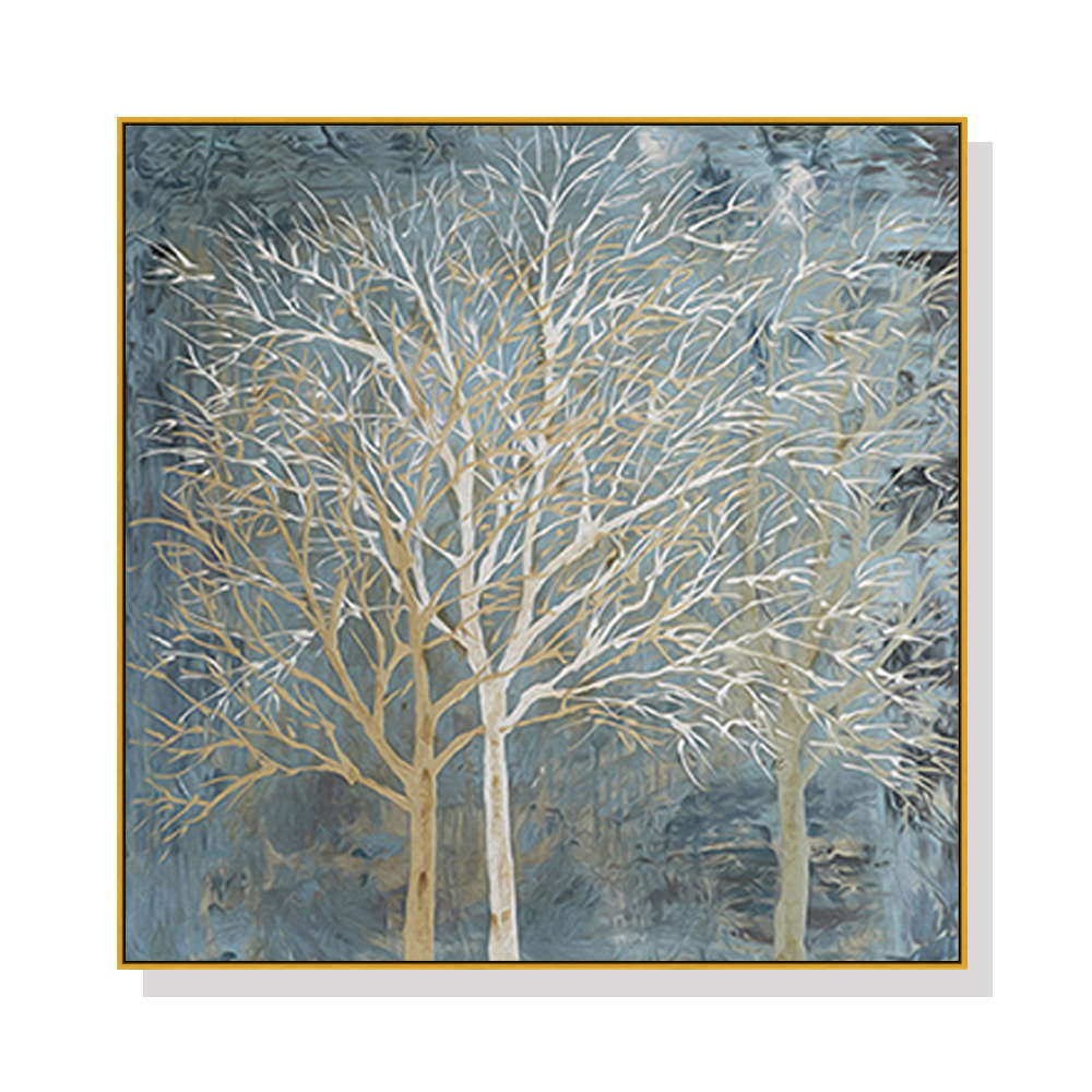V207-1357-65144-00 Wall Art 50cmx50cm Forest In The Twilight Trees Gold Frame Canvas - Image 1