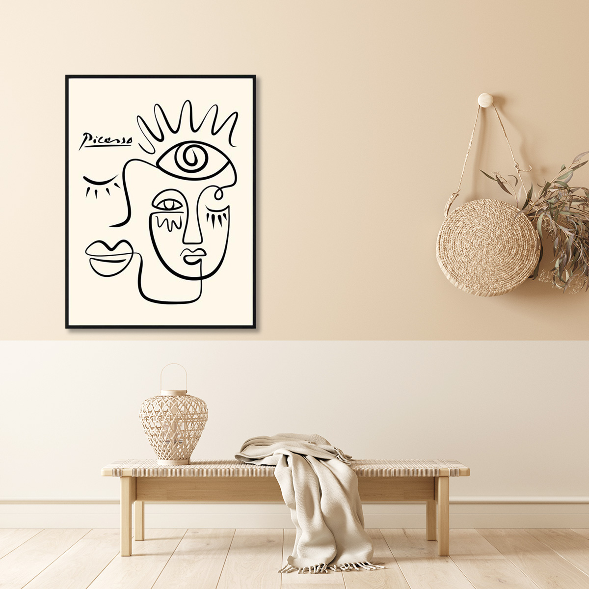 V207-1361-65140-00 Wall Art 50cmx70cm Line Art By Pablo Picasso Black Frame Canvas - Image 1
