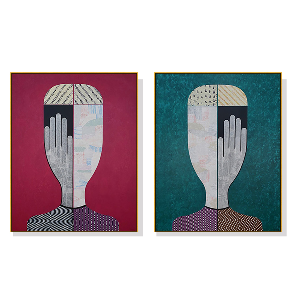 V207-1368-65130-00 Wall Art 50cmx70cm Abstract Man And Woman 2 Sets Gold Frame Canvas - Image 1