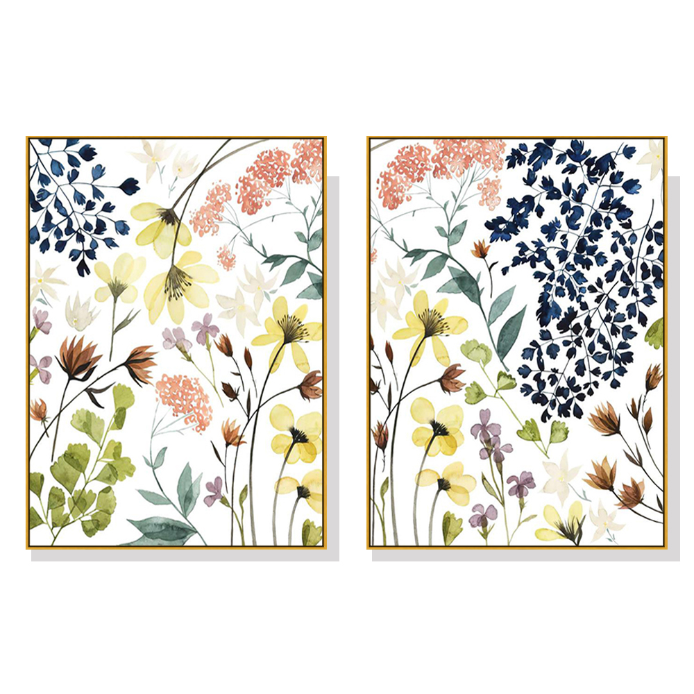 V207-1371-65127-00 Wall Art 50cmx70cm Flower Composition 2 Sets Gold Frame Canvas - Image 1