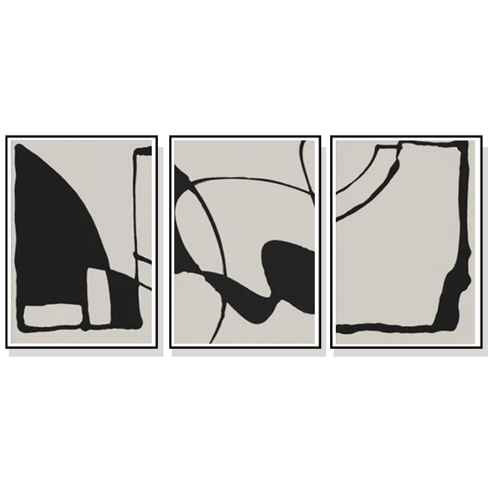V207-1391-65157-00 Wall Art 50cmx70cm Black Beige 3 Sets Black Frame Canvas - Image 1