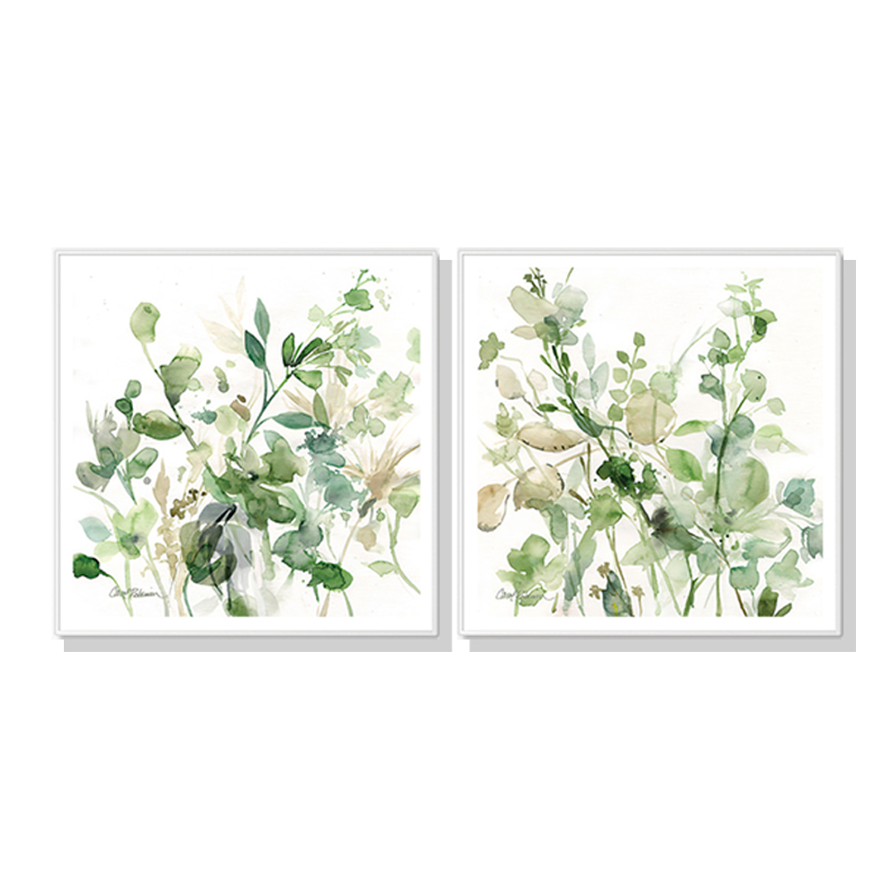 V207-1393-2-145900-00 Wall Art 80cmx80cm Sage Garden By Carol Robinson 2 Sets White Frame Canvas - Image 1