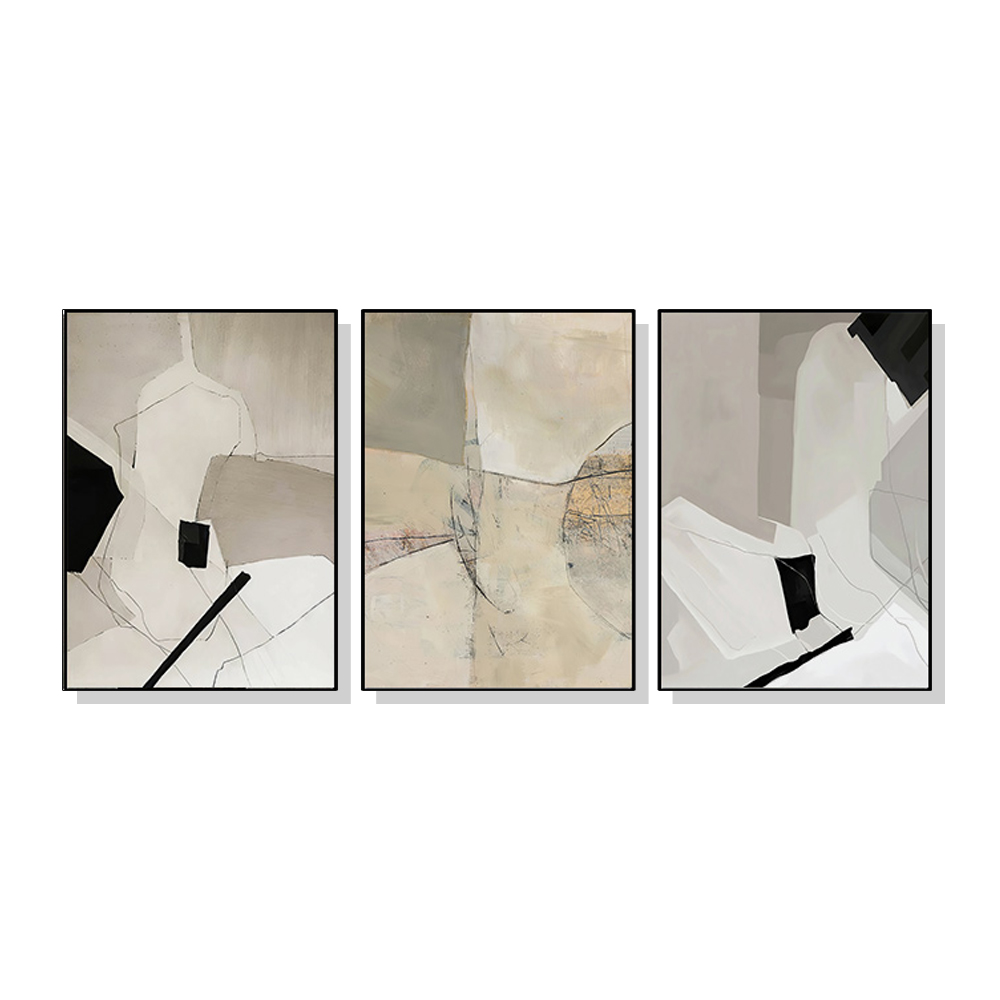 V207-1411-2-145928-00 Wall Art 80cmx120cm Modern Abstract 3 Sets Black Frame Canvas - Image 1