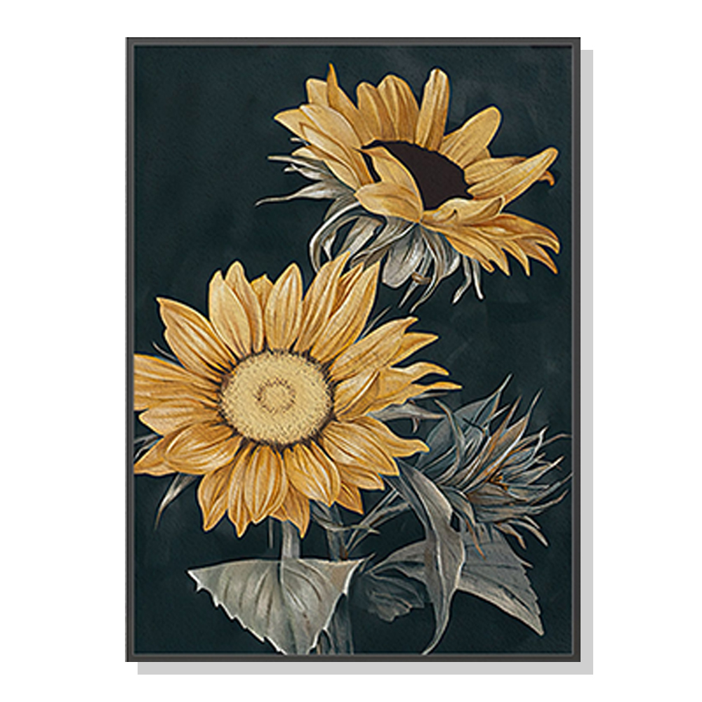 V207-1417-65194-00 Wall Art 50cmx70cm Sunflowers Black Frame Canvas - Image 1