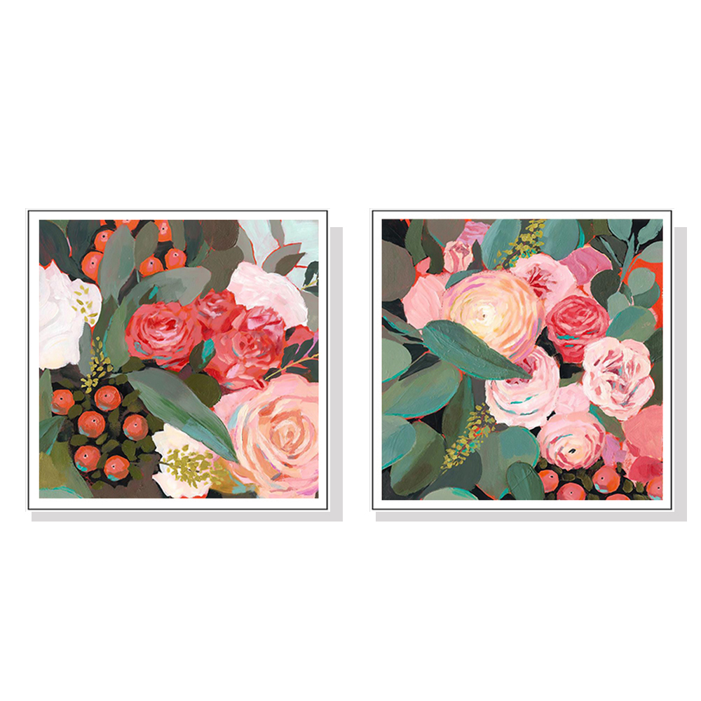 V207-1436-2-145835-00 Wall Art 80cmx80cm Eucalyptus Bouquet 2 Sets White Frame Canvas - Image 1