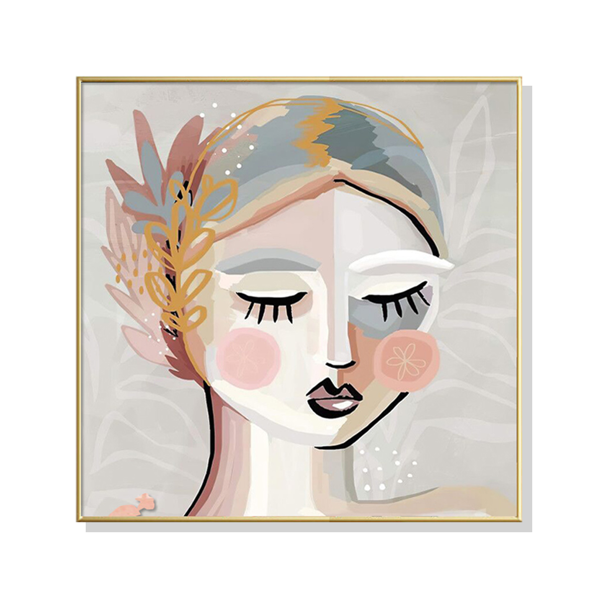 V207-1443-1-145845-00 Wall Art 40cmx40cm Calm Girl Gold Frame Canvas - Image 1