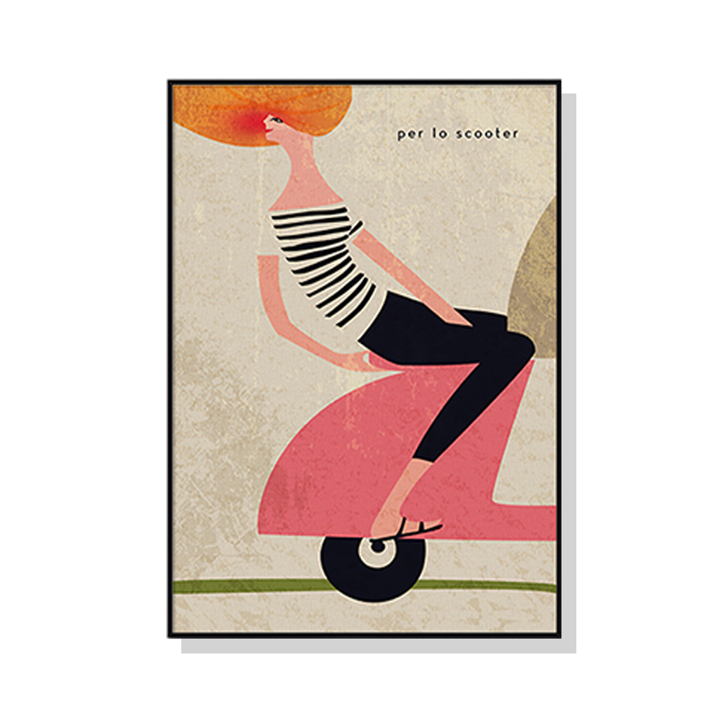 V207-1462-66235-00 Wall Art 60cmx90cm Scooter Black Frame Canvas - Image 1