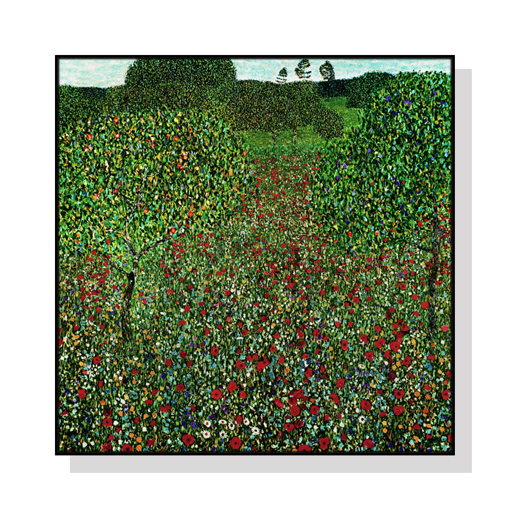 V207-1493-66547-00 Wall Art 70cmx70cm Italian garden by Gustav Klimt Black Frame Canvas - Image 1