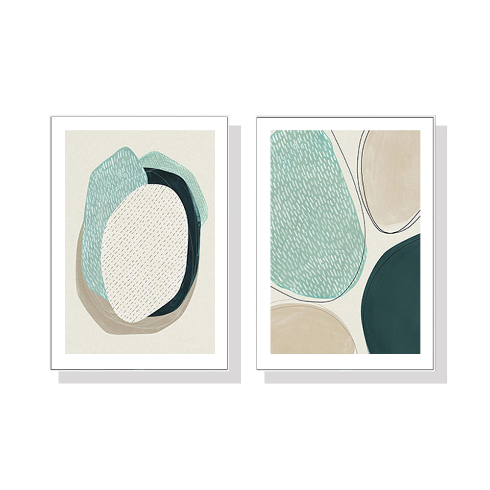 V207-1500-66536-00 Wall Art 60cmx90cm Abstract Green Circle 2 Sets White Frame Canvas - Image 1