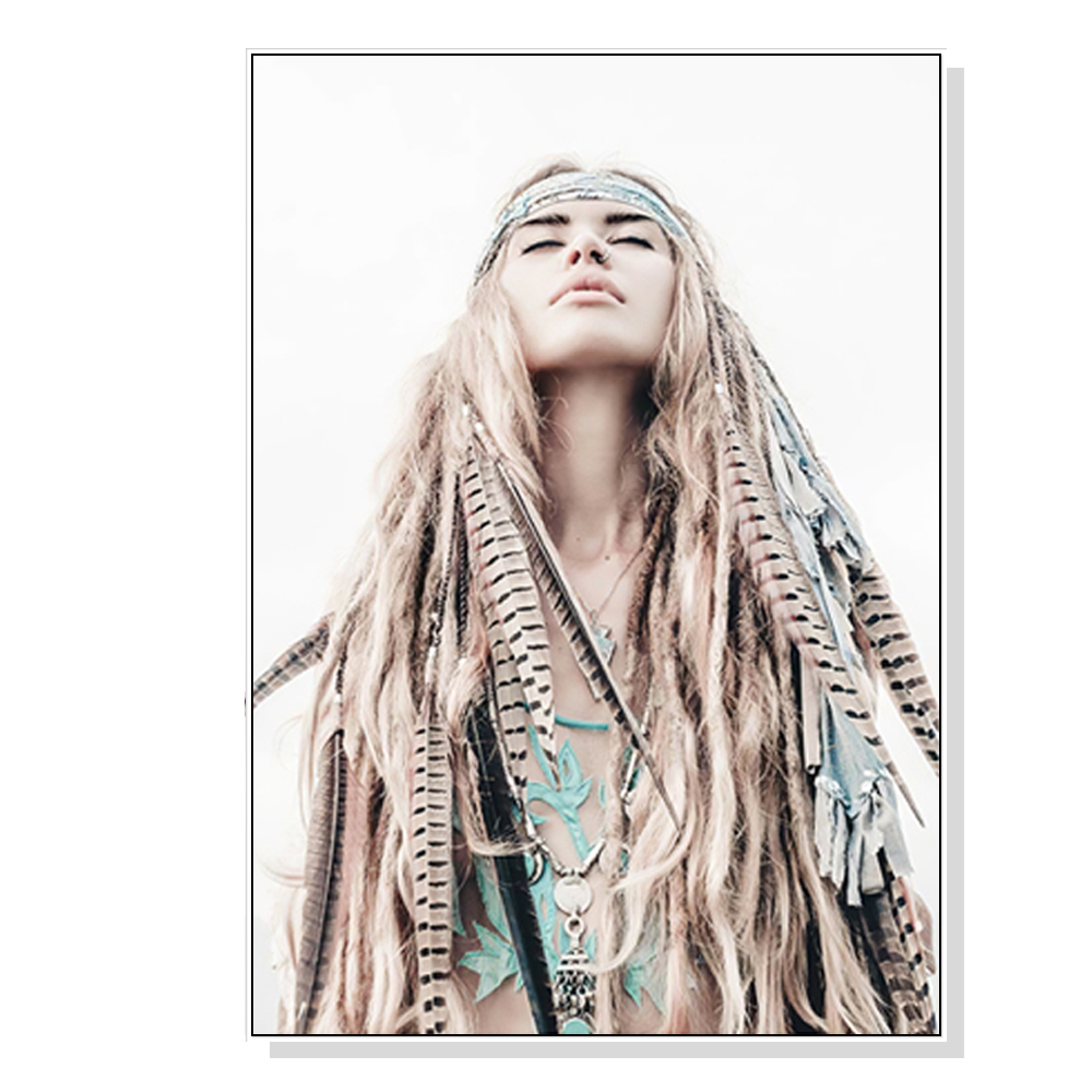 V207-1506-1-145809-00 Wall Art 40cmx60cm BOHO Girl White Frame Canvas - Image 1