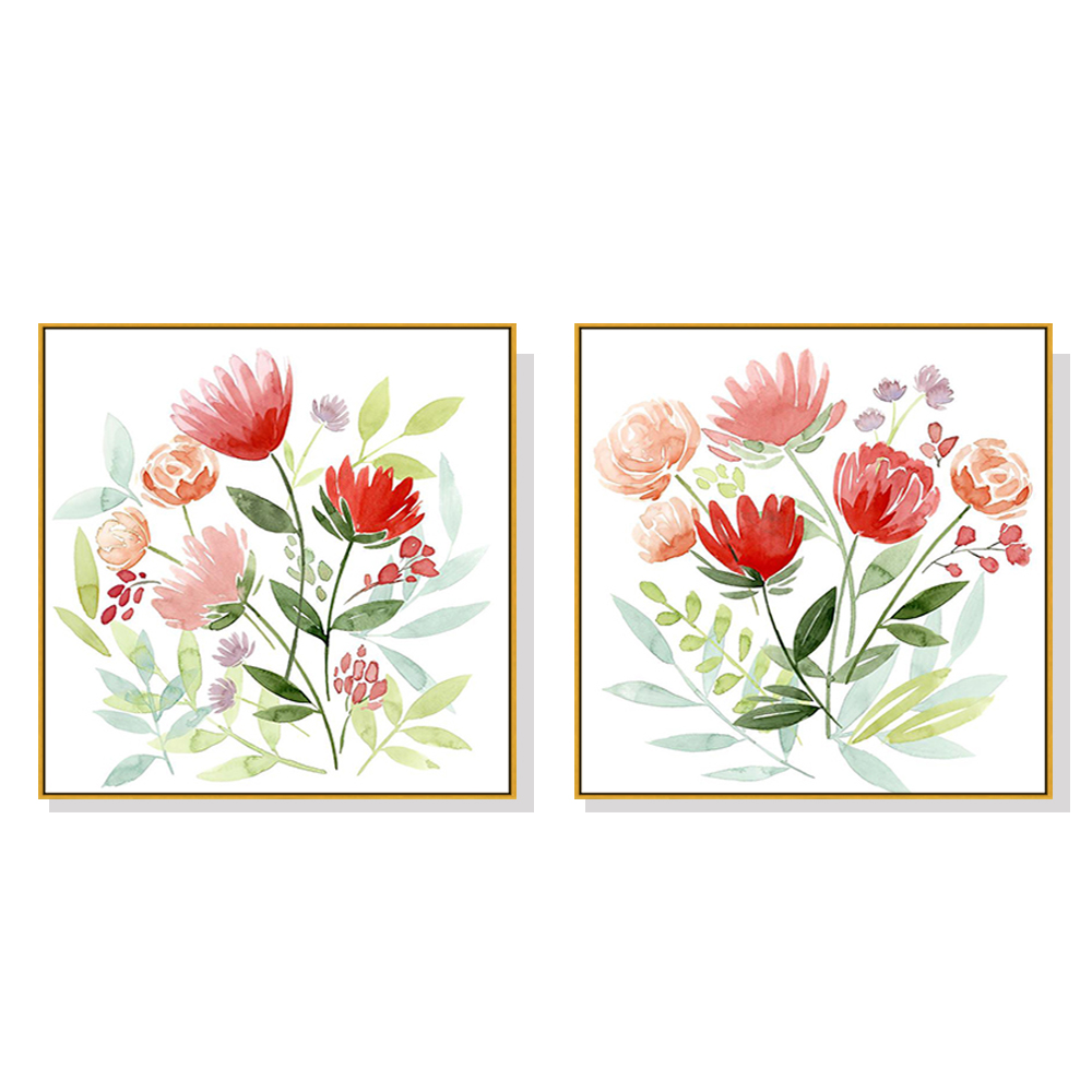 V207-1517-3-146294-00 Wall Art 90cmx90cm Florals 2 Sets Gold Frame Canvas - Image 1