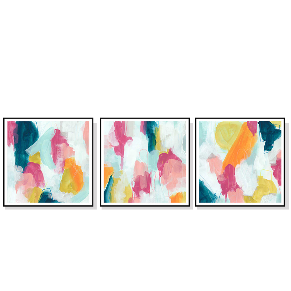 V207-1520-66576-00 Wall Art 50cmx50cm Colourful 3 Sets Black Frame Canvas - Image 1