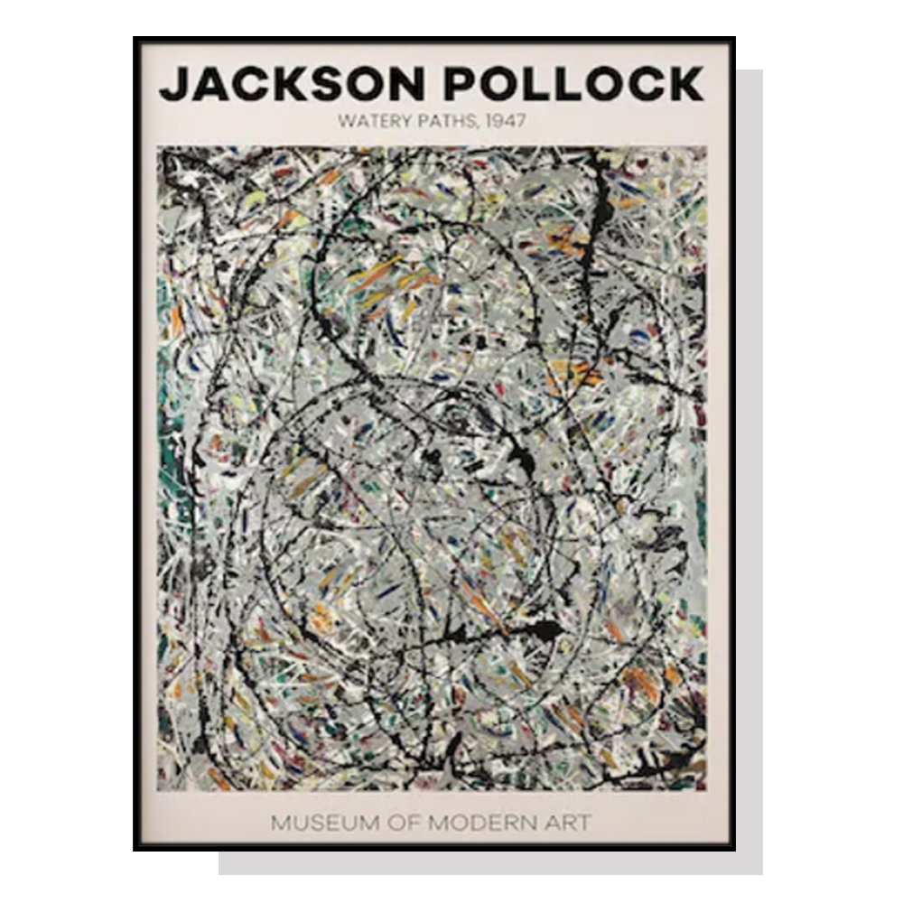 V207-1536-2-146324-00 Wall Art 90cmx135cm Jackson Pollock Exhibition III Black Frame Canvas - Image 1