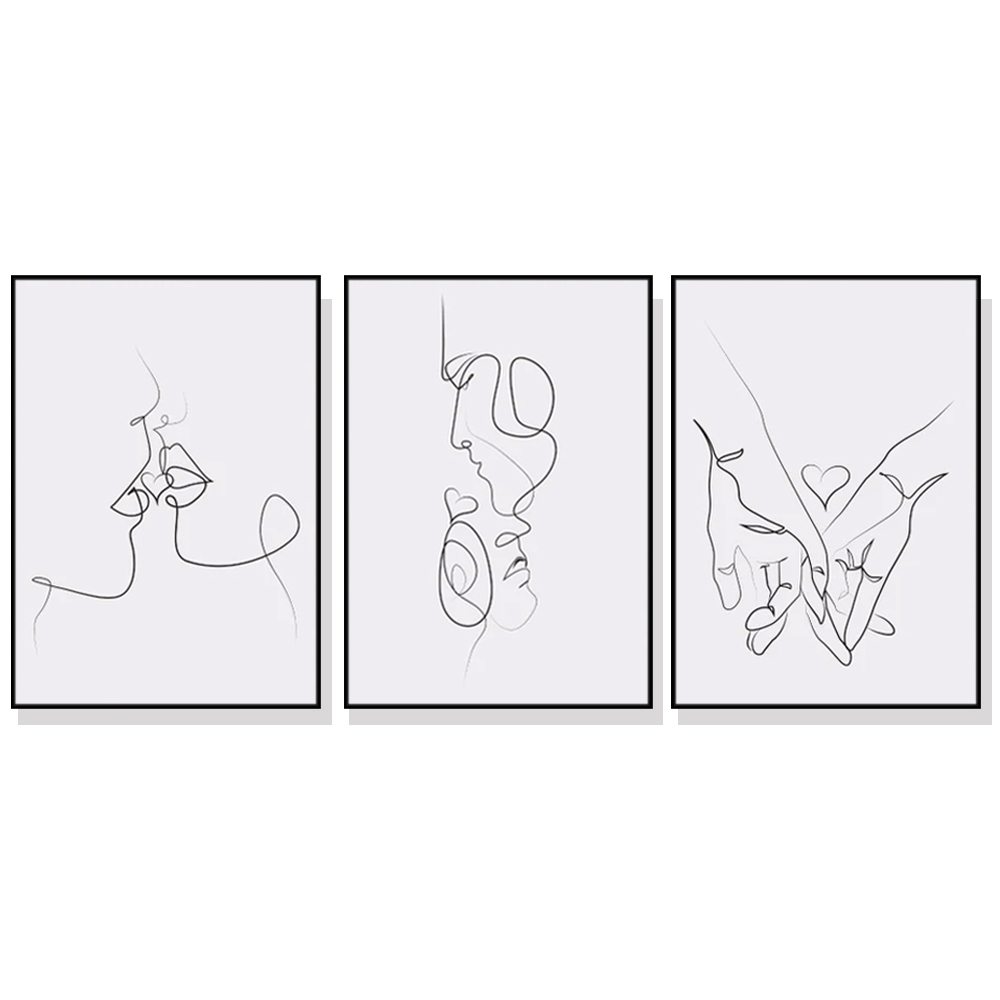 V207-1552-2-146260-00 Wall Art 80cmx120cm Couples 3 Sets Black Frame Canvas - Image 1