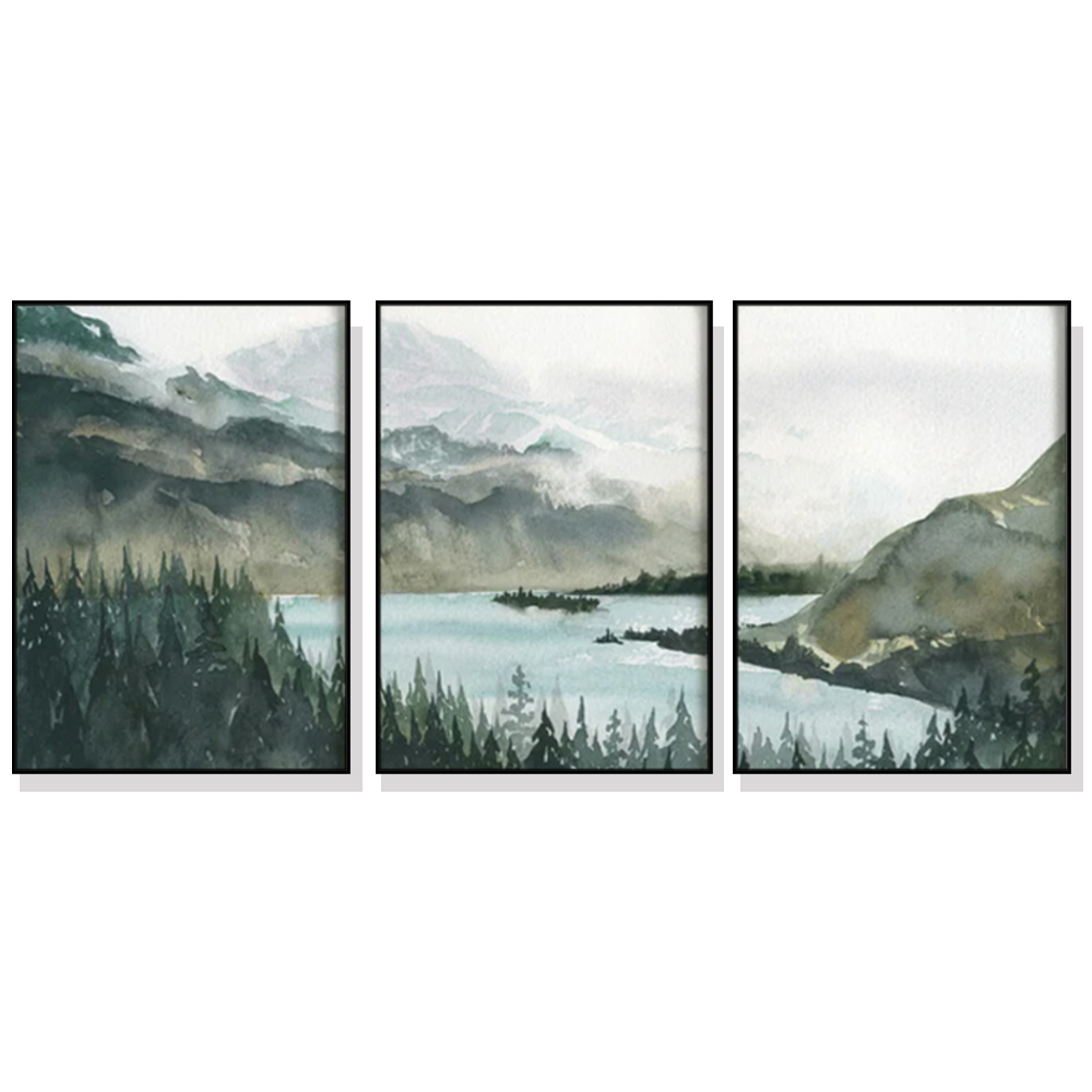 V207-1555-1-146262-00 Wall Art 70cmx100cm Landscape 3 Sets Black Frame Canvas - Image 1