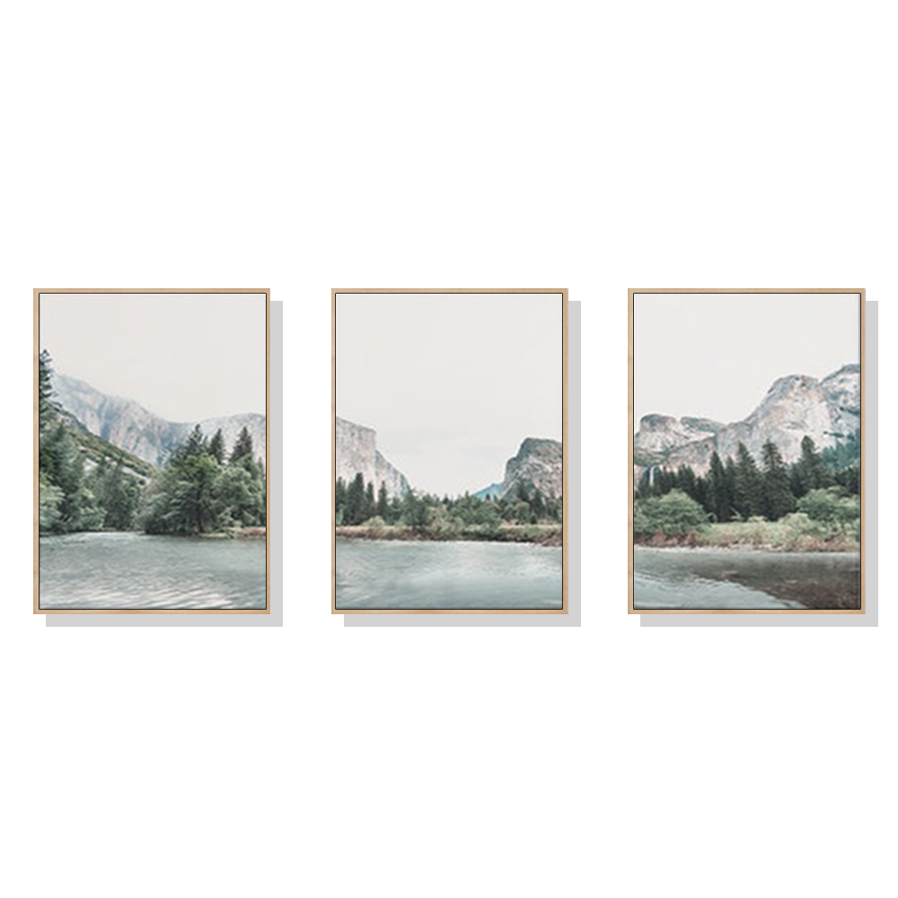 V207-1563-66754-00 Wall Art 50cmx70cm Yosemite Valley National Park 3 Sets Wood Frame Canvas - Image 1