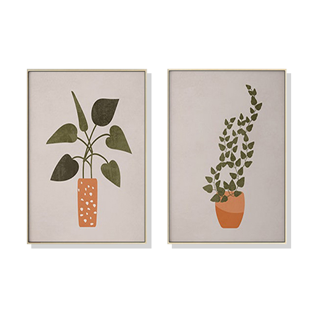 V207-1569-66747-00 Wall Art 50cmx70cm Boho Botanical Art 2 Sets Gold Frame Canvas - Image 1