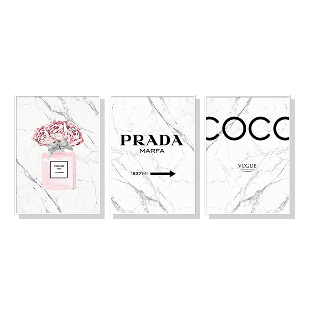 V207-1579-66977-00 Wall Art 40cmx60cm Fashion Perfume 3 Sets White Frame Canvas - Image 1