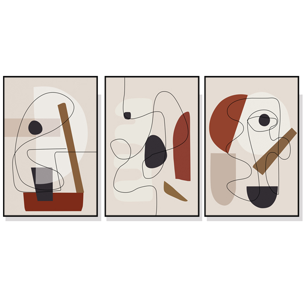 V207-1582-2-146239-00 Wall Art 80cmx120cm Abstract Line Art By Picasso 3 Sets Black Frame Canvas - Image 1
