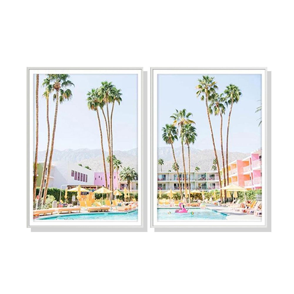 V207-1593-1-146219-00 Wall Art 80cmx120cm Saguaro Hotel 2 Sets White Frame Canvas - Image 1