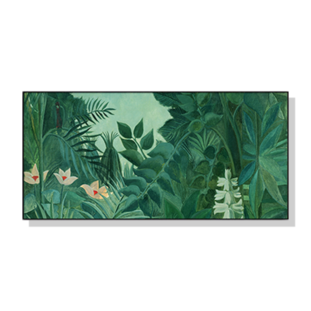 V207-1624-67272-00 Wall Art 60cmx120cm The Equatorial Jungle Green Forest By Henri Rousseau Black Frame Canvas - Image 1