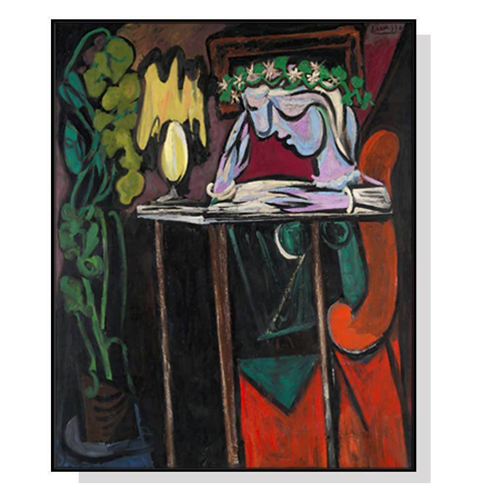 V207-16342-130723-00 Wall Art 90cmx135cm Reading Girl by Pablo Picasso Black Frame Canvas - Image 1