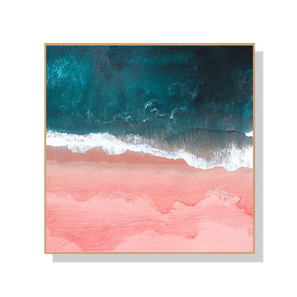 V207-1640-71785-00 Wall Art 70cmx70cm Pink Sea Wood Frame Canvas - Image 1