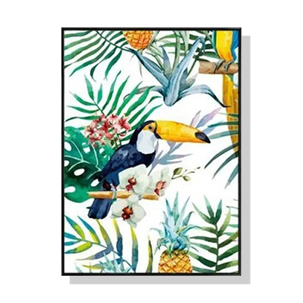 V207-1651-71796-00 Wall Art 70cmx100cm Toucan plants Black Frame Canvas - Image 1