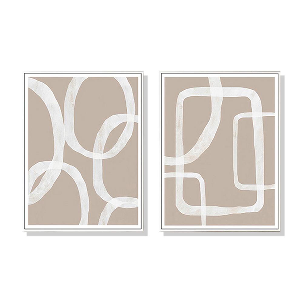 V207-1654-71799-00 Wall Art 60cmx90cm Abstract White Lines 2 Sets White Frame Canvas - Image 1