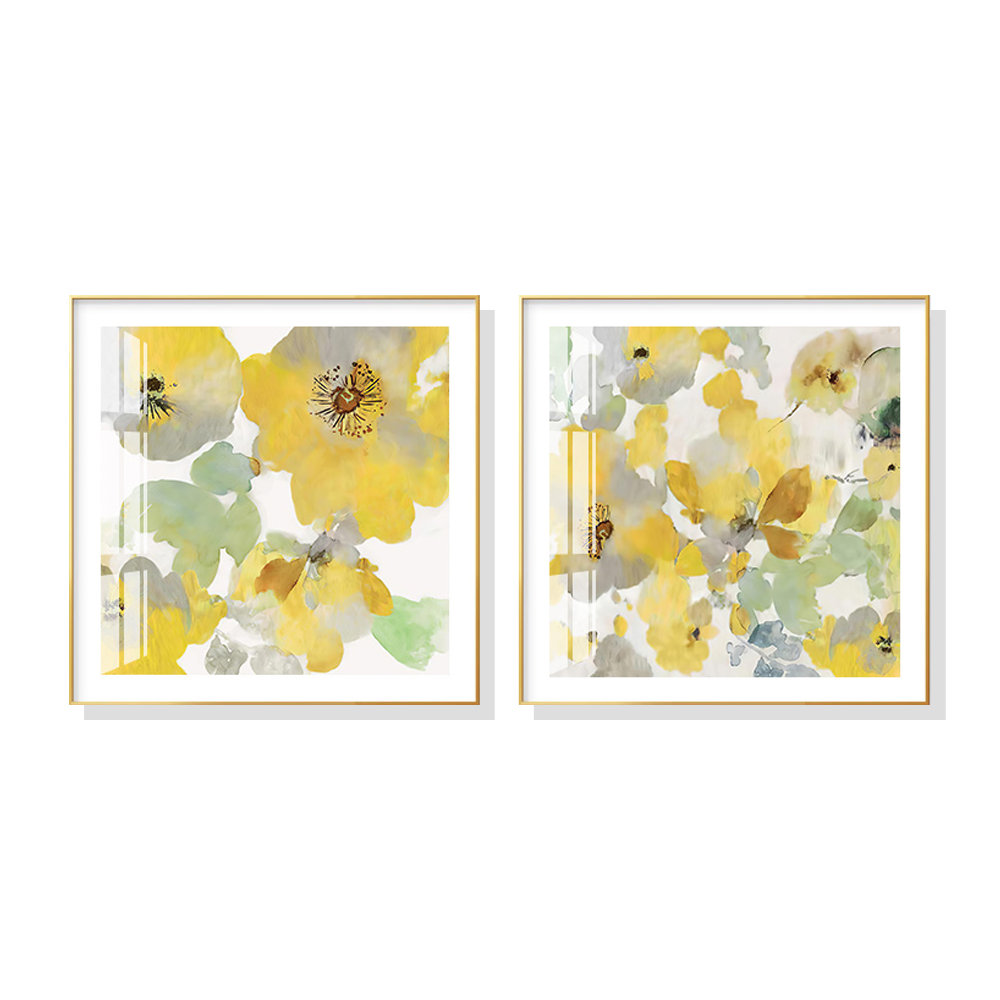 V207-1662-73371-00 Wall Art 50cmx50cm Yellow Flowers American Style 2 Sets Gold Frame Canvas - Image 1