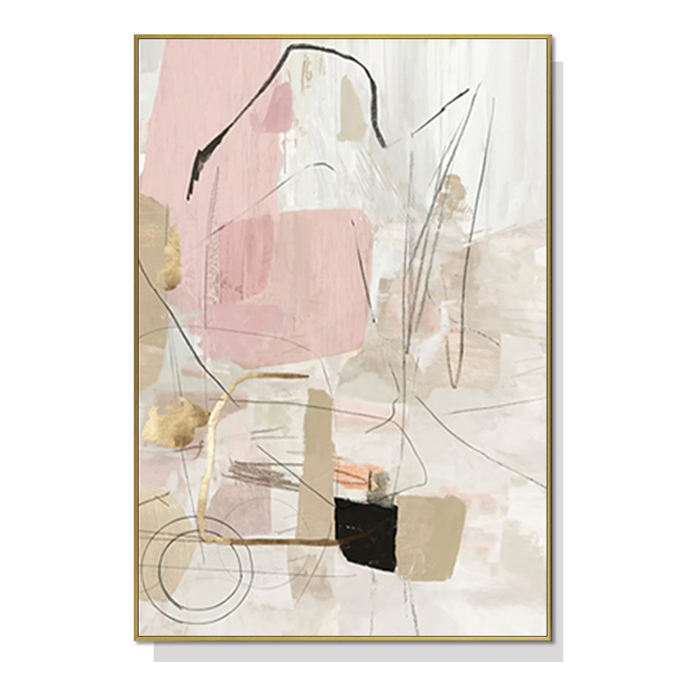V207-1691-75064-00 Wall Art 80cmx120cm Abstract Pink Gold Frame Canvas - Image 1