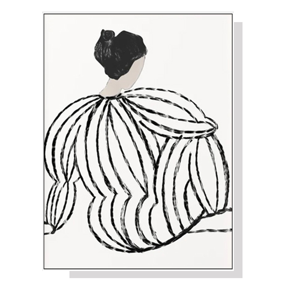 V207-17152-130900-00 Wall Art 90cmx135cm Modern Lady White Frame Canvas - Image 1