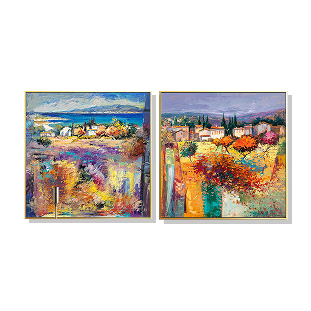 V207-1734-77376-00 Wall Art 60cmx60cm Estate Italiana 2 Sets Gold Frame Canvas - Image 1
