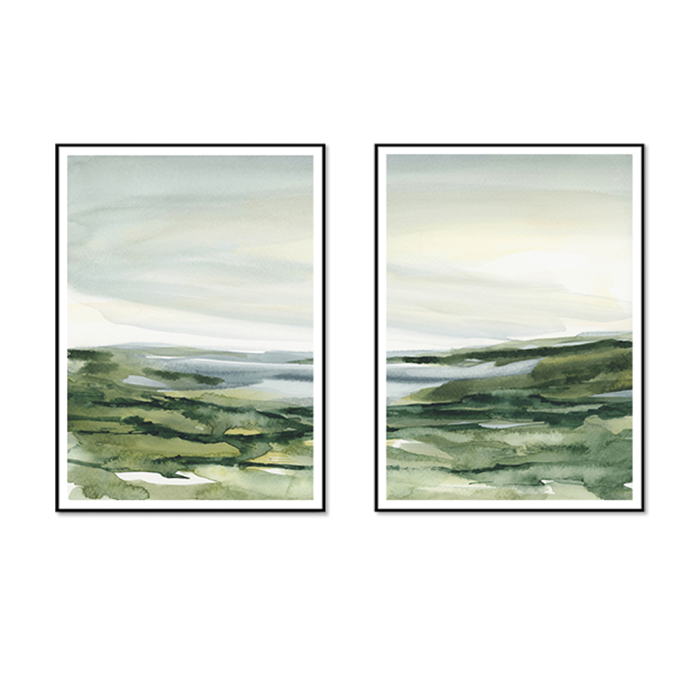 V207-17721-130844-00 Wall Art 40cmx60cm Watercolor landscape 2 Sets Black Frame Canvas - Image 1