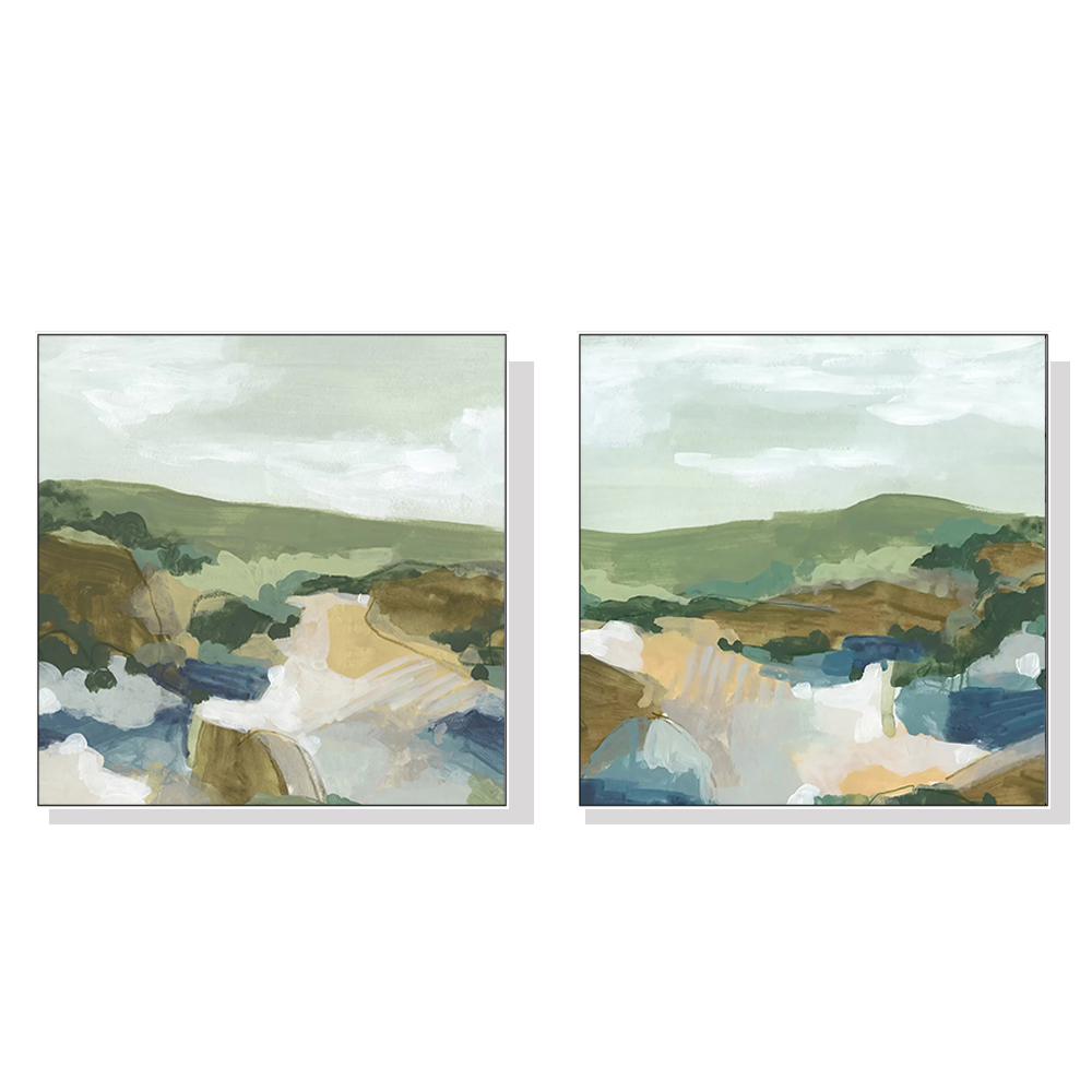 V207-1786-80471-00 Wall Art 50cmx50cm Abstract Landscape 2 Sets White Frame Canvas - Image 1
