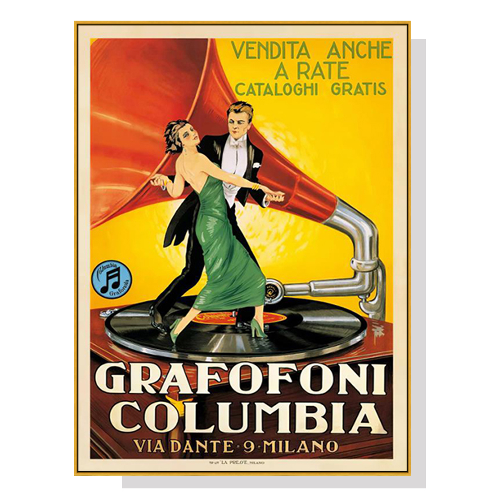 V207-1811-81917-00 Wall Art 50cmx70cm Grafofoni Columbia Gold Frame Canvas - Image 1